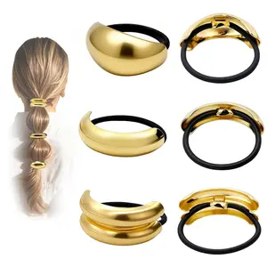 6PCS Gold Metal Hair Ties for Women & Girls Non-Damage Ponytail Cuff Holders Elastic Hair Bands for Thick & Thin Hair, Elegant Gold Hair Accessories (3 Styles)