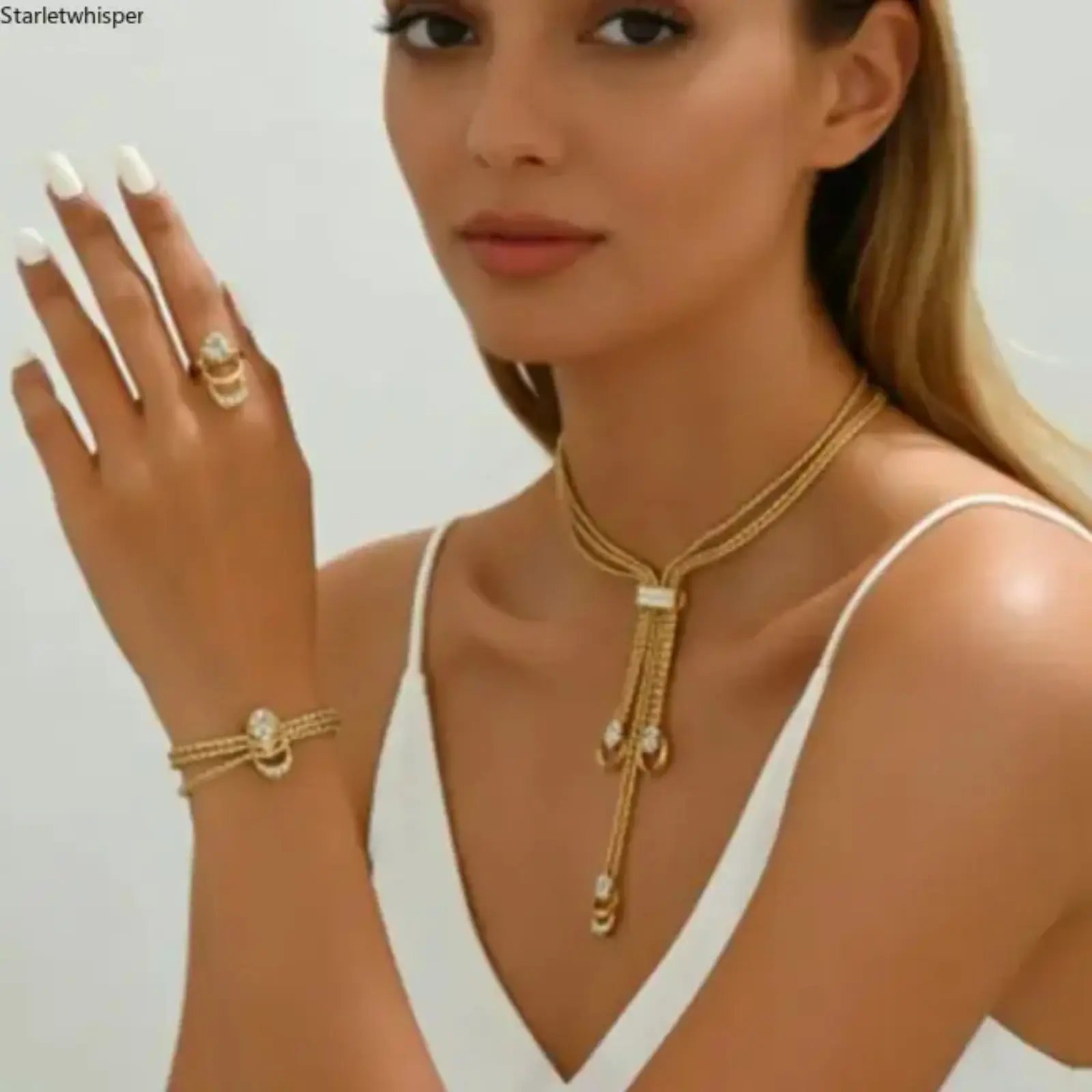 Dainty Minimalist Diamond Inlaid Jewelry Set, Necklace Earring & Index Finger Ring, Fresh Aesthetic Niche Collarbone Chain, Versatile Accessories for Daily Wear and Gifts for Her