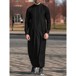 Middle Eastern Arabic Long Robe, Medium-Length Sleeve Embroidered Men's Muslim Robe, Traditional Islamic Clothing for Men, Authentic Saudi Thobe