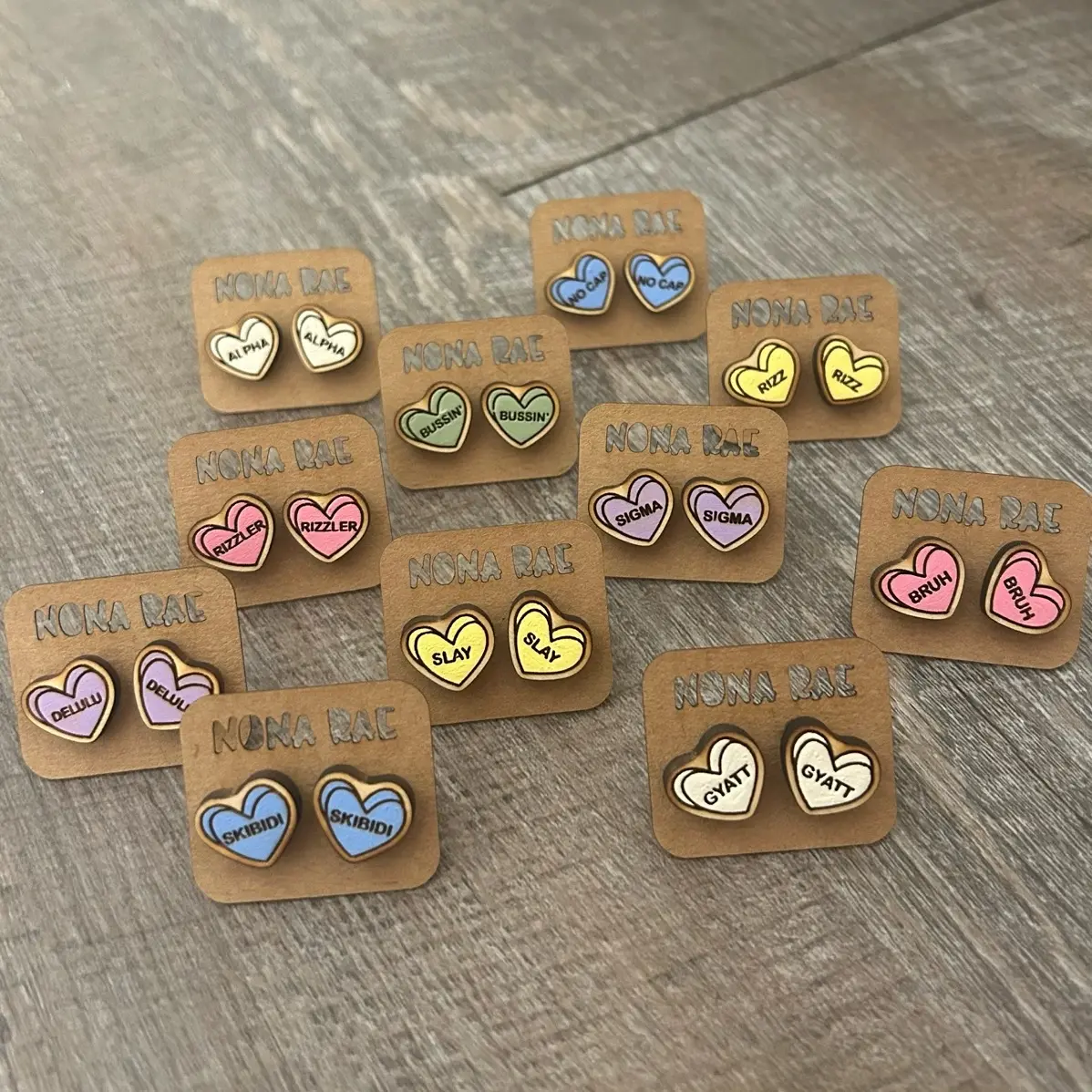 Gen Z Slang Conversation Heart Earrings