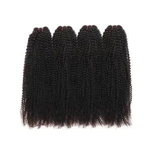 100% Human Hair Kinky Curly 4 Bundles Weft, Natural Black Brazilian Hair Extensions, Soft Bouncy Tight Curly Bulk Weave for Women Human Hair Dyeable