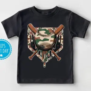Baseball Drip For Boys Ice Cream Dripping Boys Baseball Camo T-Shirt, back to school outfit, youth Casual Wear, Gift For Son And Daughter, Toddler graphic tees, hoilday shirt, youth clothing, Ice Cream baseball Drip lover