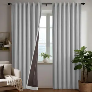 Deconovo 100% Blackout Curtains Faux Linen Look with Coffee Bottom Backing, TPU Invisible Loop Tabs Hidden Hook Design, Thermal Insulated Room Darkening Window Panels