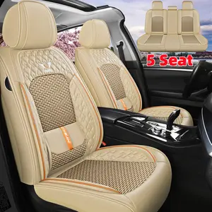 Enhance Comfort 5-Seat Car Seat Cover in Ice Silk PU Leather with Seamless Stitching Scratch Water & Wear Resistant Protective Interior Cover