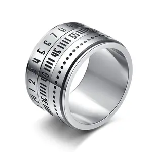 Fashionable Stainless Steel Men's Ring, Rotating Arabic Numeral Ring Accessories