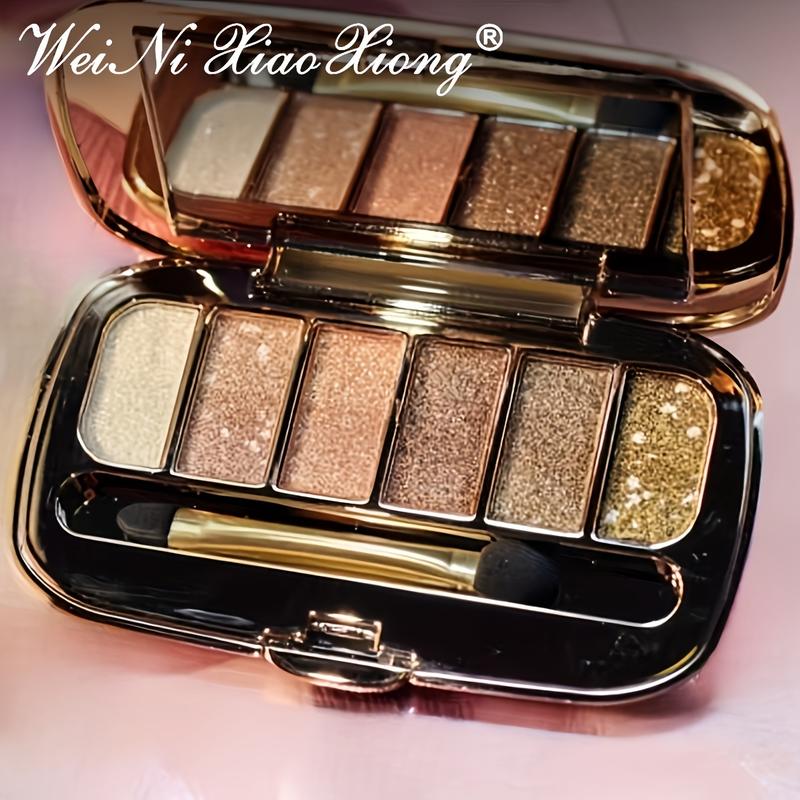 #05 6-Color Matte Brown Nude Eyeshadow Palette - Polarized Glitter & Diamond Pearls, With Brush & Mirror Highly Pigmented Shades Cosmetic Makeup