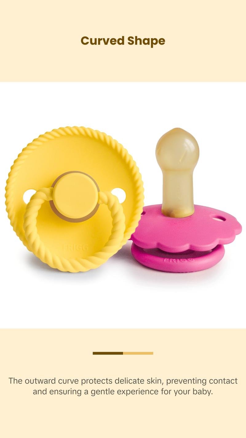 FRIGG Rope/Daisy Natural Rubber Pacifier (Sunflower/Fuchsia) 2-Pack (6-18 Months)