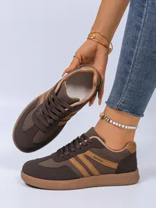 Women's Vintage Casual Sneakers, Walking Shoes, Colorblock Low-Top Trainers, PU Leather, All Seasons, Perfect for Jeans and Dresses