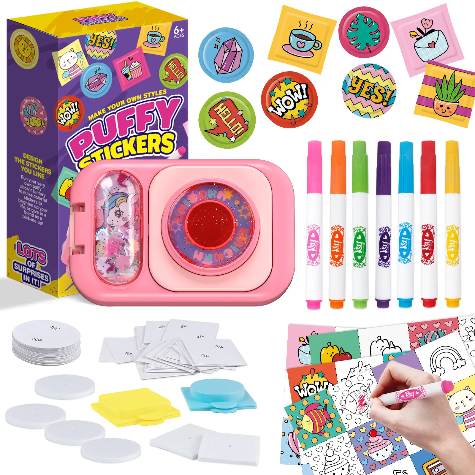 Kids Puffy Sticker Maker Kit - DIY Craft Machine for Customizable 3D Stickers, 90pcs Set for Ages 6-10, Customizable Stickers