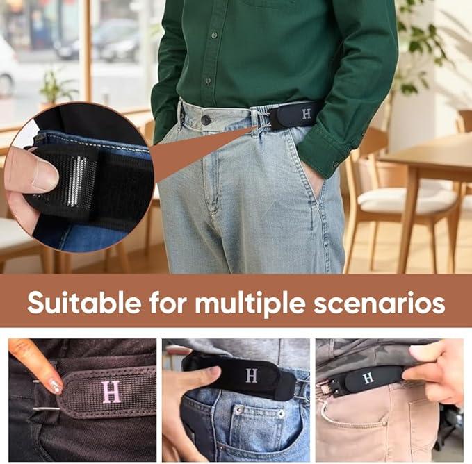 No Buckle Elastic Stretch Belt for Men & Women, Adjustable Buckleless Belt Hook, Invisible Unisex Belt for Jeans, Pants