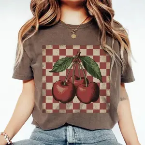 Comfort Colors Cherry Graphic Tee, Retro Cherries Vintage Vibe Shirt Womenswear Cotton Top, Comfort Colors Graphic Tee, Casual Outfit, Vintage Wash Shirt, Oversized Women’s Outfit, Apr 5