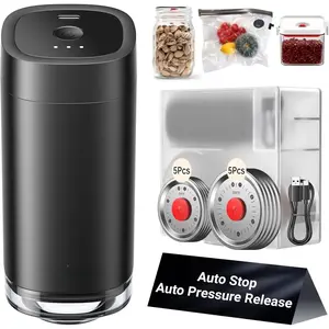 Mason Jar Vacuum Sealer Kit with 10 Pcs Patented Reusable Lids, 4-in-1 Automatic Vacuum Sealer for Canning Jars,  Bag, Container, Wine Stopper, One-Handed, Auto-stop, Black