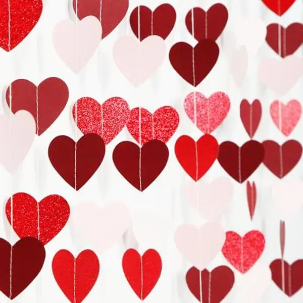 Valentines Day Party Decorations Pink-Red Heart-Garland - 52ft Burgundy Proposal Special Night Galentines Hanging Streamers Banner,Girl Romantic Wedding Anniversary Baby Bridal Shower Engagement Decor