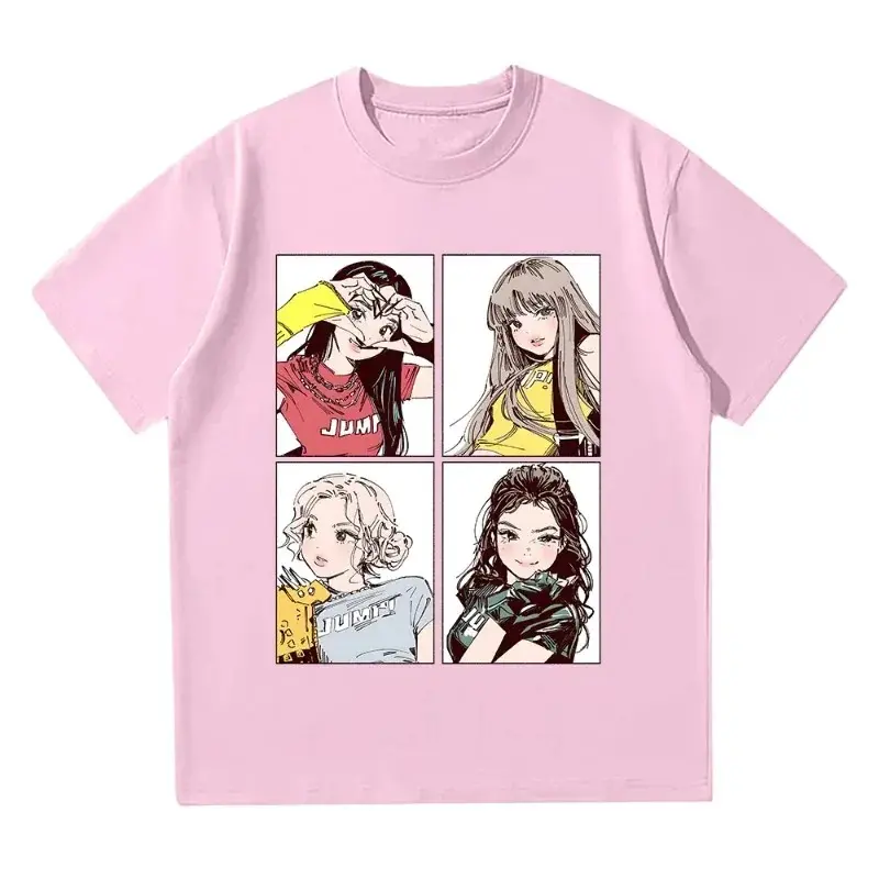 Kpop BP Jump 2025 Tees Pink Girls Band Clothing Adorable Anime Graphic T Shirts Summer High Quality Comfortable Y2K Tops
