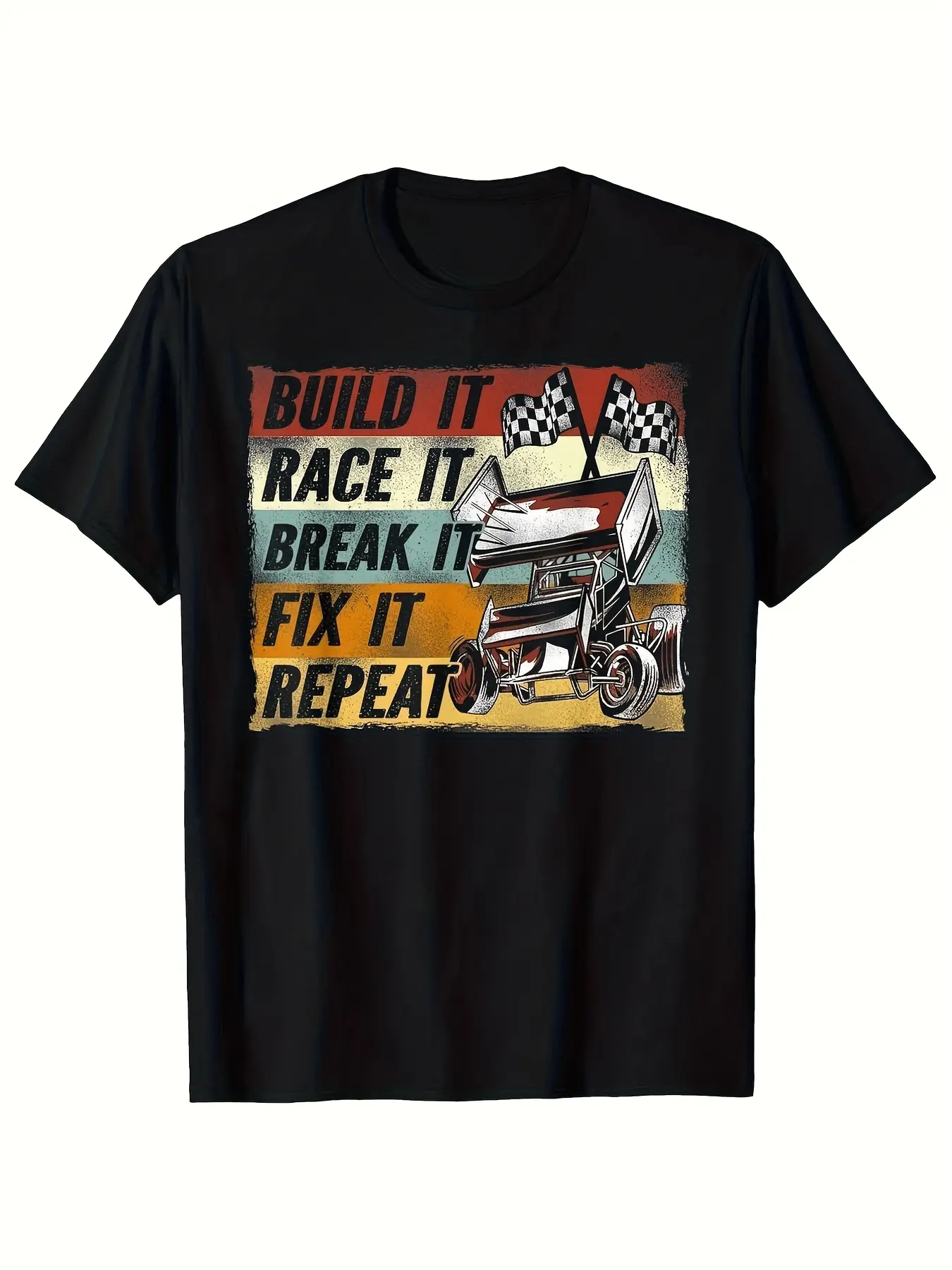 Men'STeen Boys' Heavyweight Sm Vintage Dirt Track Racing T Shirt Retro Speedway Graphic Tee with Build It Race It Fix It Repeat Motif Loose Fit Black Shirt for Motorsport Fans Casual WHappy Mother Day Shirt for Mom Best Mom Ever Graphic Tee Gift