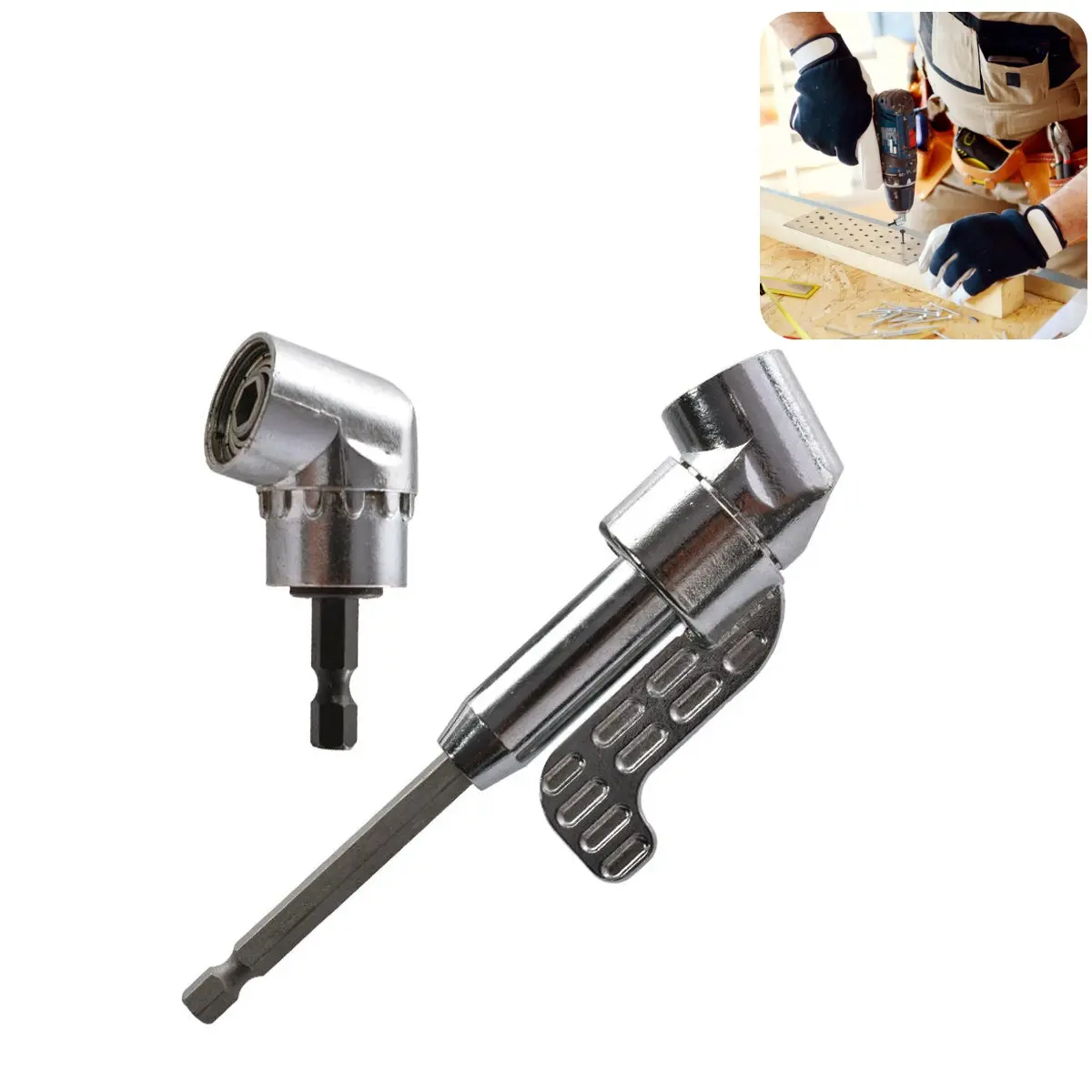 2pcs Right Angle Drill Adapter Set – 105° Long & Short Extension Kit, Hex Shank Driver Attachment for Tight Space Drilling