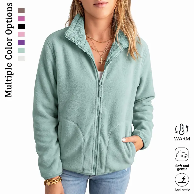 Echo Attire women’s ultra-soft fleece-lined zip jacket, basic full-zip stand collar top, comfortable and stylish autumn/winter womenswear, casual warm outerwear suitable for the fall and winter seasons