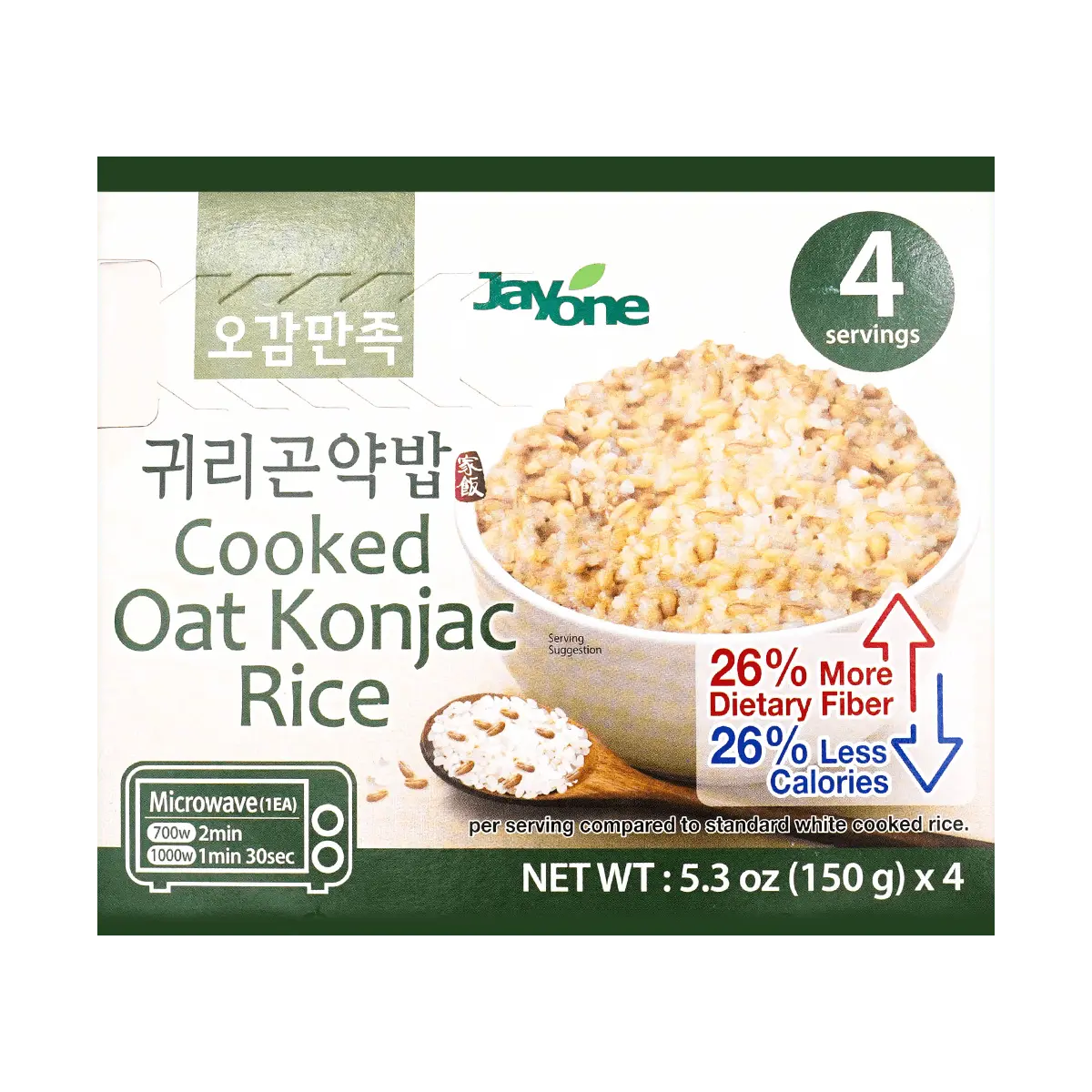 JAYONE Korean Oat Konjac Rice Instant Meal 4 Packs 5.29 oz Low Calorie High Fiber Healthy Food