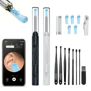 Ear Wax Removal Tool, Visual Ear Pick, Ear Wax Removal Kit with Camera and Lighting, Ear Care Kit, Ear Cleaner Camera, 6 Silicone Heads Suitable for iOS and Android Phones, Convenient and Safe Home Ear Cleaning Tool, Birthday Gift, Holiday Gift, Black