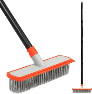 Stainless Steel Concrete Brush with Long Handle - Heavy Duty Deck Brush for Concrete Cleaning, Outdoor Broom for Moss Removal, Wire Brushes for Scrubbing Patios, Driveways & Pools