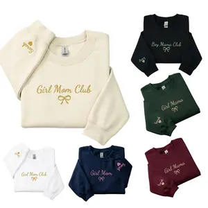 Custom Girl Mom Embroidered Sweatshirt with Kids Name Sleeve – Gift for New Mom Pregnancy Announcement, Birthday Mother's Day