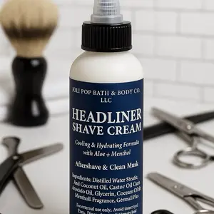 Joli Pop Bath & Body Co. LLC Headliner Shave Cream Cooling & Hydrating Formula with Aloe Menthol Aftershave Clean Musk for Men's Grooming