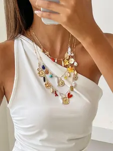 Boho Vacation Style Layered Necklace Set, Pearl Turquoise Flower Chili Pendant Necklaces, Women's Daily Holiday Gift, Jewelry Gifts