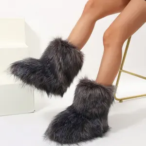 Women's Mid-Calf Fuzzy Fluffy Snow Boots Warm & Trendy Winter Footwear‌ Indoor Outdoor Anti-Skid Shoes