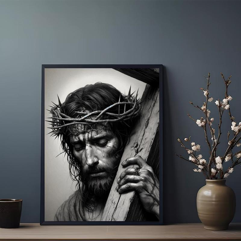 Room Decor 1pc Jesus Christ with Cross Frameless Canvas Wall Art, 30.48x40.64 cm, Religious Home Decor, Major Material: Other