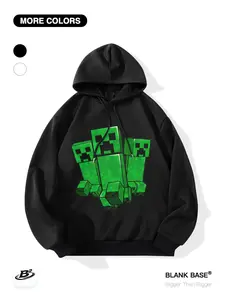 Minecraft Three Creepers Print Loose Hoodie, Casual Breathable Sweatshirt, Unisex Sports Wear, Trendy Graphic Pullover
