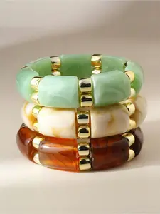 3/2/1 Piece Fashion Bohemian Style Colorful Curved Tube Acrylic Stretch Bracelets, Suitable for Women's Daily Wear