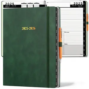 HARDCOVER June 2025 - July 2026 Daily Leather Planner Weekly Monthly - 8.5x11 - Ensight Academic Planner Business Personal or Student - Pen Holder, Bookmark, Notes Pages, Thick Paper, June 2025 - July 2026 (Dark green)