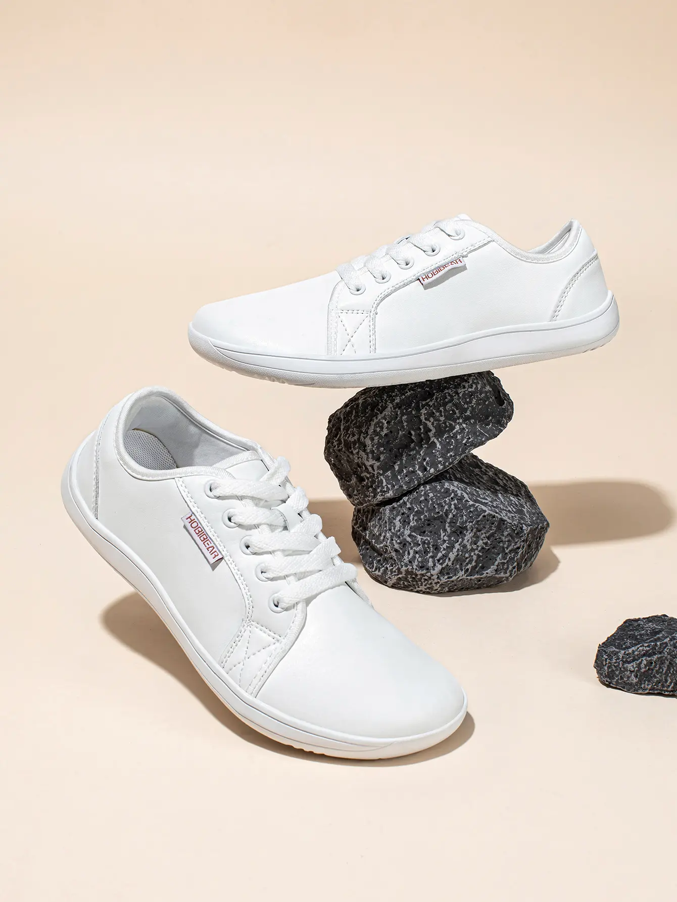 HOBIBEAR Leather Sneakers Men's Shoes New Casual Soft Bottom Wide Head Wide Last Shoes Export Trade Walking Shoes Runner White