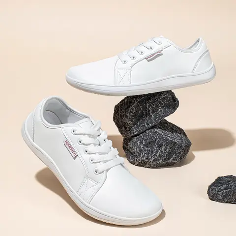 HOBIBEAR Men's Leather Lace-up Casual Trainers - 1 Pair, Wide Feet Friendly, Wide Head, Soft Bottom, Ankle Design, Basic Fabric, All Seasons Walking Shoes, Flat Heel (1 cm or Less), Flexible Sneaker, Export Trade White Shoe