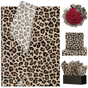 60 Sheets Leopard Print Tissue Paper Gift Wrapping Paper Floral Bouquet DIY Art Crafts Tissue for Wedding Birthday Holiday Party, 14 x 20 Inch