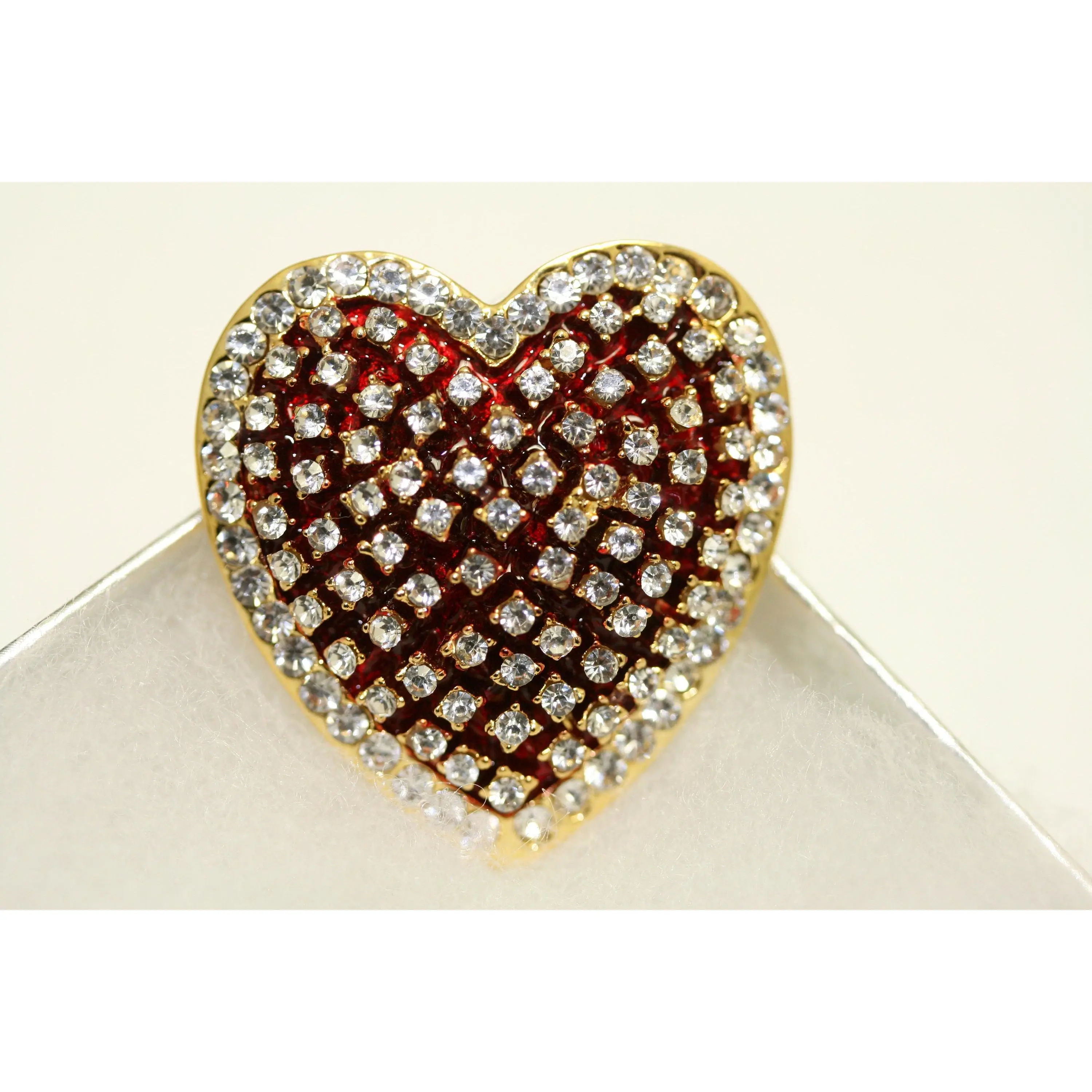 Ruby Red Rhinestone Heart Brooch Pin - Women's Valentine’s Day Fashion Accessory, Jewellery Gift