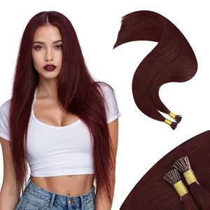 Moresoo I Tip Hair Extensions Human Hair Red Hair Extensins Itip Human Hair Extensions Burgendy Pre Bonded Hair Extensions Real Human Hair Dark Red Itip Hair Extensions Human Hair 22Inch 0.8G/S 40G