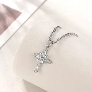 Ice Silver Cross Necklace — Glimmering Zircon Snowflake-Inspired Design Birthday Gifts Anniversary Gifts Jewelry for Women Girls Holiday Gifts