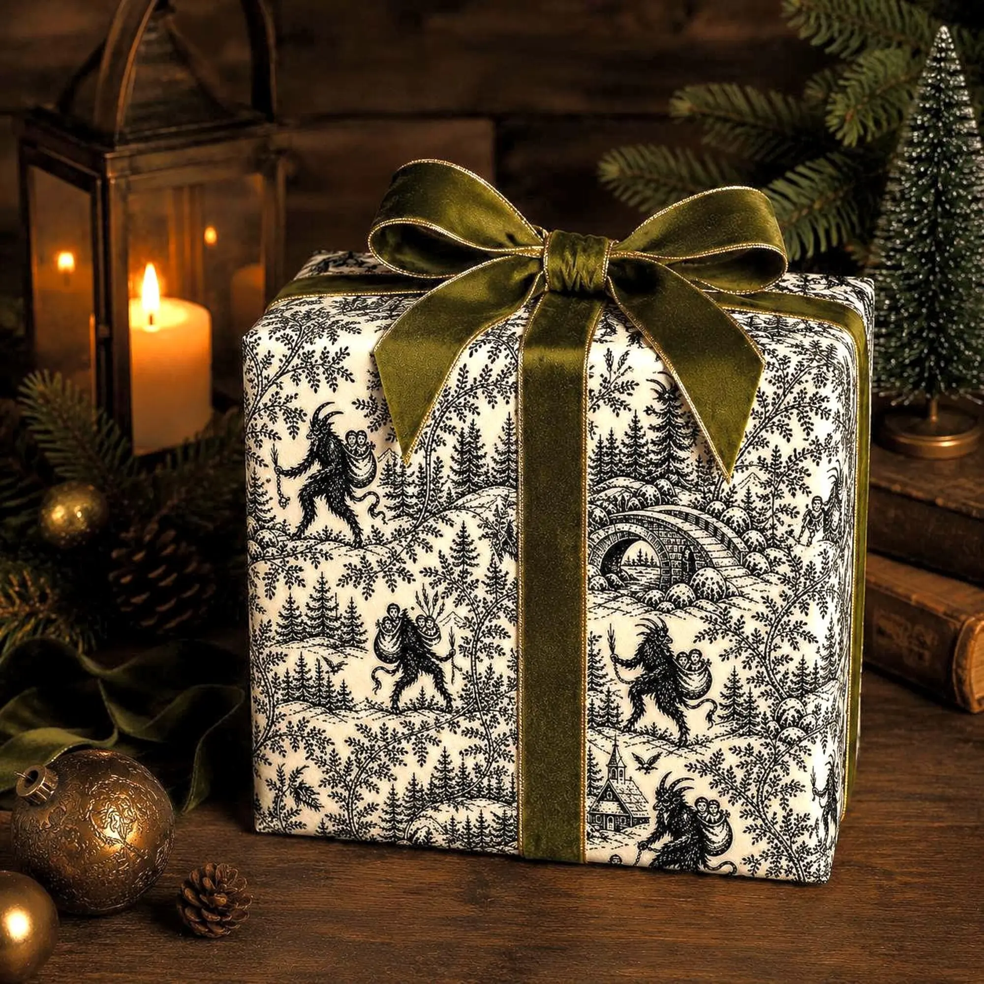 Krampus Toile Wrapping Paper Gothic Christmas Gift Wrap, Vintage Holiday Wrap, Dark Cottagecore Christmas, Folklore Yule Gift Wrap