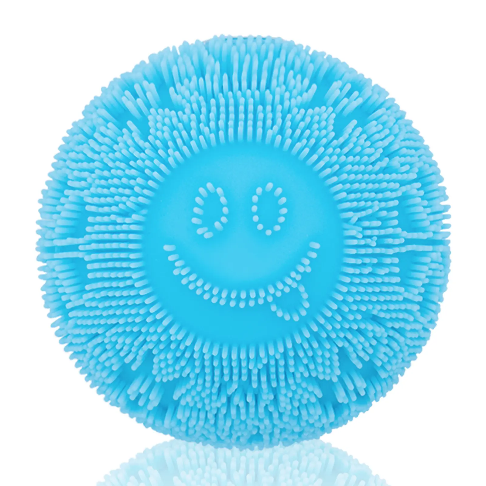 Blue Fuzzy Puffer Ball Squishy Smiley Face Spiky Toy Soft Jelly Tactile Sensory Stress Relief Balls for Anxiety Desk Fidget Tools School Office Travel Bulk Kids Adult Party Favors Goodie Bags Classroom Reward Birthday Easter Basket Gift Idea