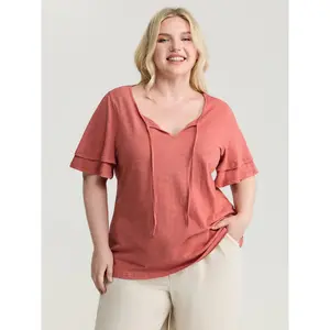 BloomChic Women's Plus Size Pure Cotton Fabric Short-Sleeve T-Shirt - Stretchy, Layered, Knot-Detail Casual Garment, M-6X 2026 Summer Mother's Day Pick,summervibes