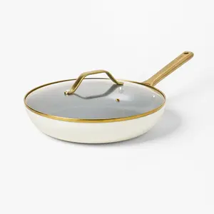 12" Nonstick Ceramic Coated Aluminum Frying Pan with Cover with Champagne Handle Cream - Figmint