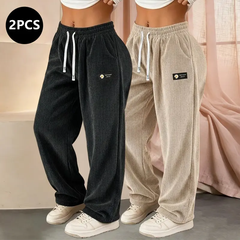 Women’s 2-pack straight-leg corduroy casual pants with a fashionable drawstring waist, suitable for all seasons.Suitable for everyday dates; the best gift for women.