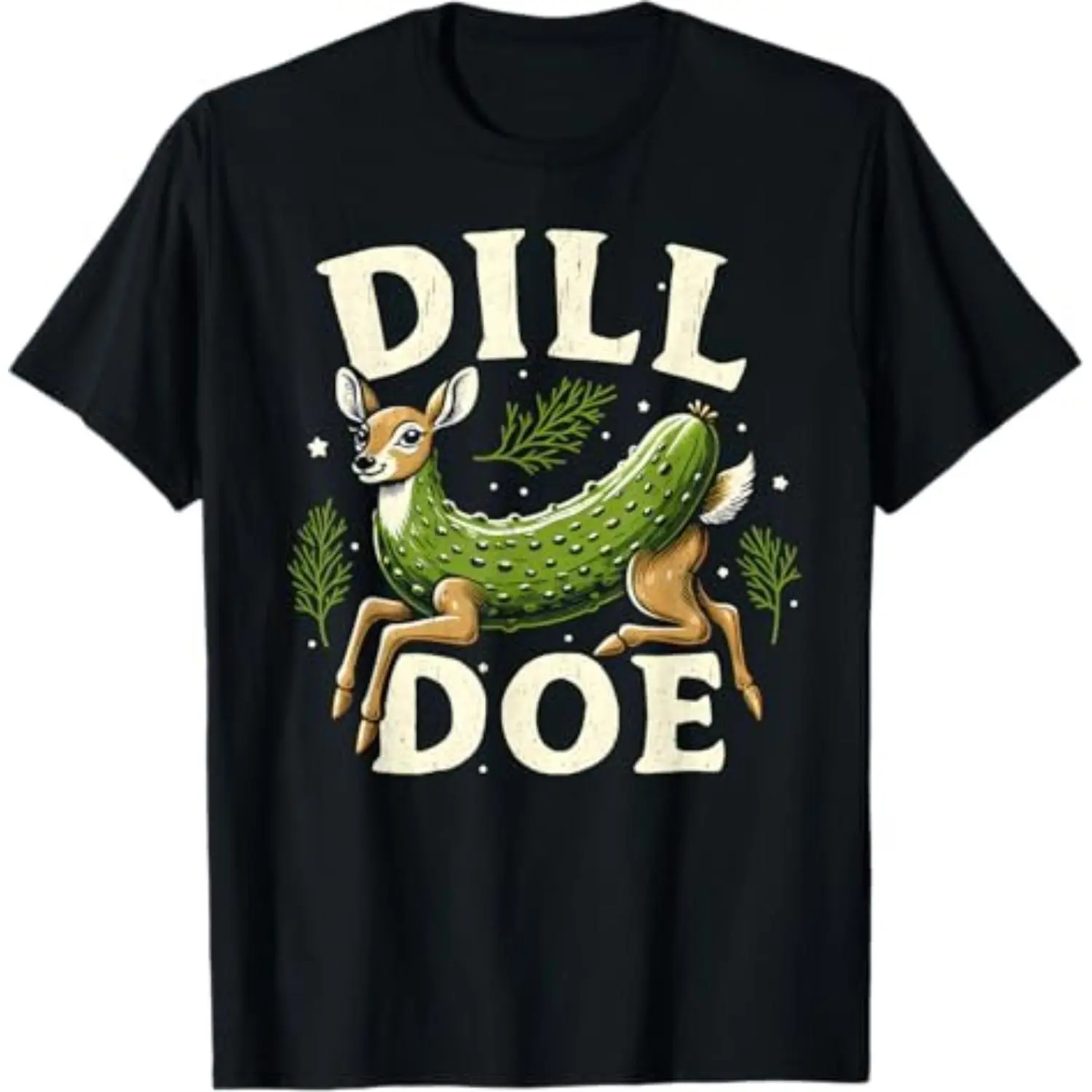 Women's T-Shirt with Humorous Dill Doe Deer Graphic, Casual Round Neck Short Sleeve Top in Soft Cotton Blend, Tops