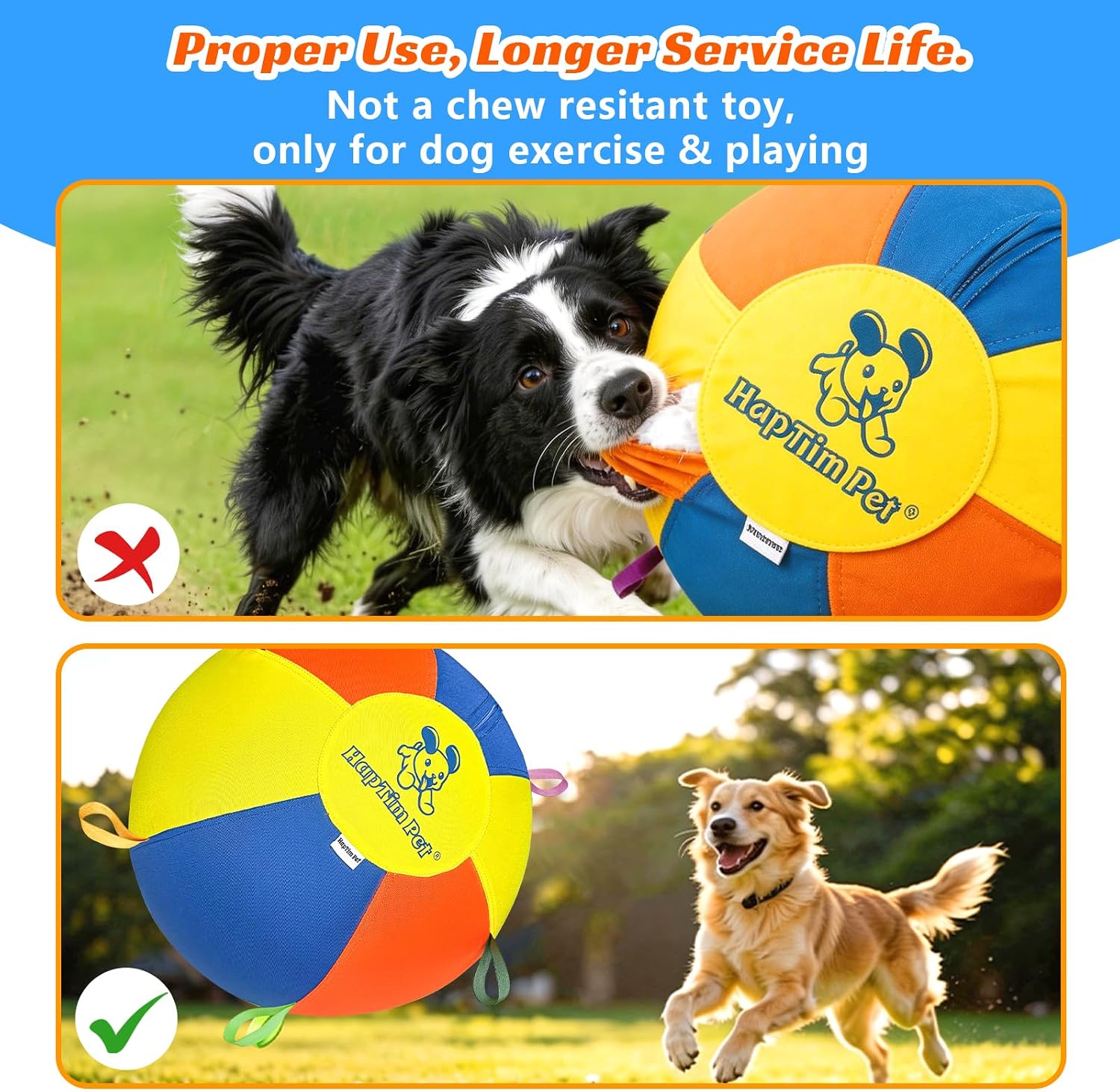 Hap Tim Herding Ball for Dogs Interactive Large Dog Ball with Handles Durable Outdoor Training Dog Toy for Medium to Large Dogs Corgis Australian Shepherd Cattle Dog Border Collie & Horses (NOT for Aggressive Chewing)