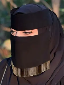 1pc Lightweight Tie-On Veil, Elegant Plain Headscarf, Soft Breathable Niqab for Muslim Women, Evening Wear, All Seasons