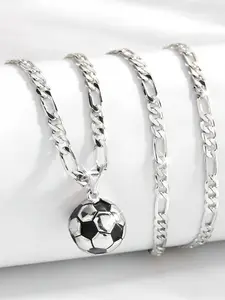 Fashion Hip-Hop Oxidized Zircon Pendant Necklace, Solid Football Charm, 24 Inch Flat Chain, Casual Jewelry for All Seasons