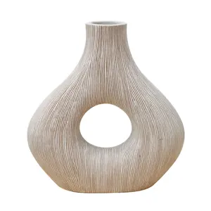 Striped Modern White Vase | White Polyresin Decor | Holiday Gift | Contemporary White Vase