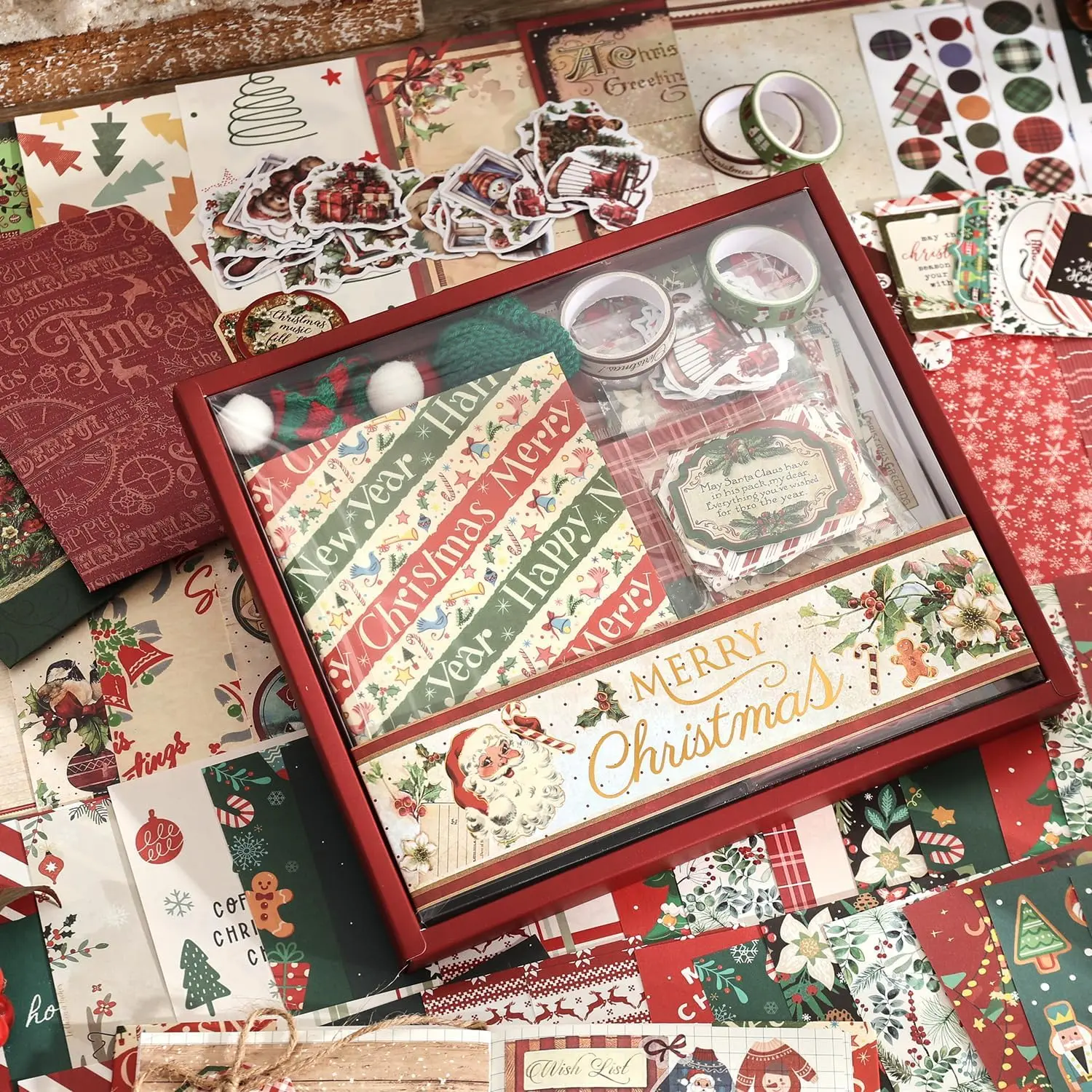 Christmas Scrapbooking Set - Festive DIY Craft Supplies Kit with Cute Journaling Stickers for Bullet Junk Journal Stationery Notebooks, Festive Crafting for Women, Great Christmas Gift