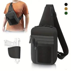 Men'S Black Concealed Carrying Gun Holster Sling Bag Diagonal Cross Bag, Small Pistol Backpack Chest Backpack, Travel, Sports, Hiking Diagonal Shoulder Bag Nylon Strap Zipper Can Be Closed